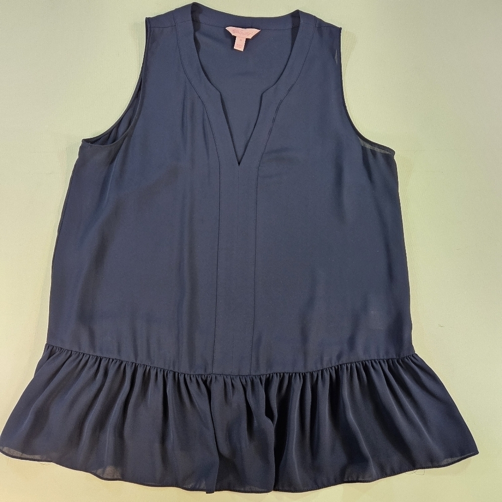 Lilly Pulitzer EUC  Sleeveless Flowing Ruffles Bottom Blouse Navy Medium